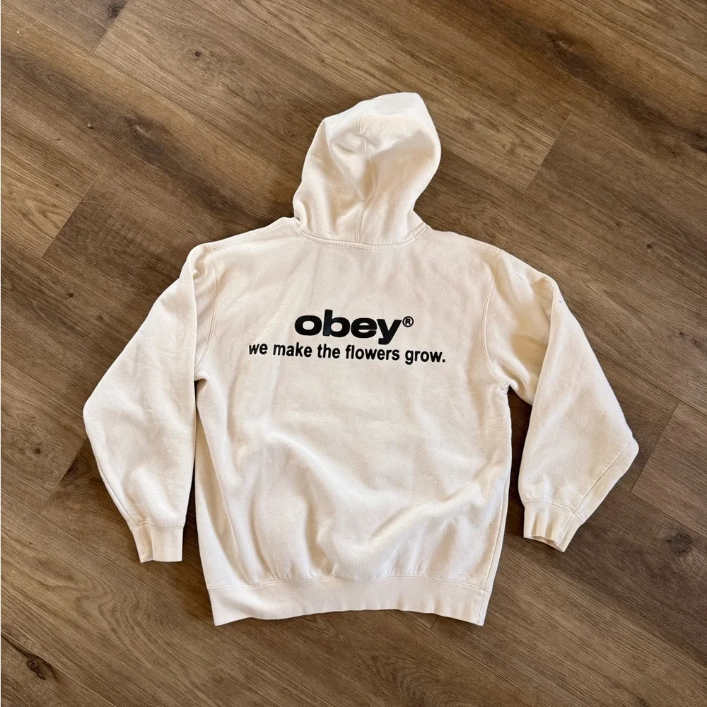 Obey Cream Hoodie with Yellow Flower Graphic